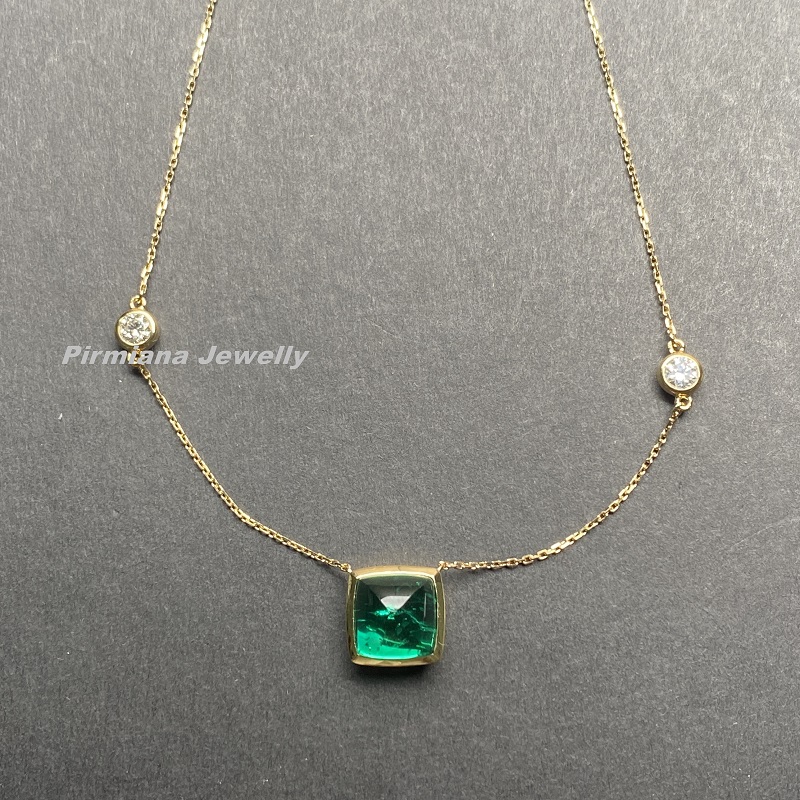 Ruif Jewelry Custom Design 18K White Gold 6.0ct Sugar Loaf Lab Grown Emerald Pendant Necklace Hand Made Gemstone Jewelry