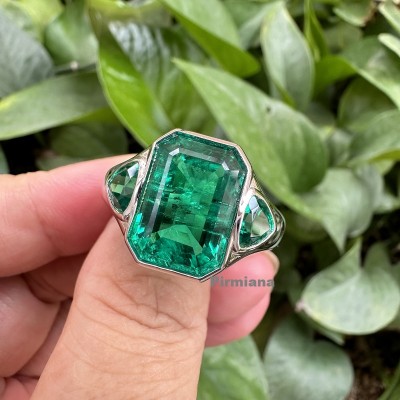Ruif Jewelry New Design 925 Silver 7.06ct Lab Grown Emerald men ring
