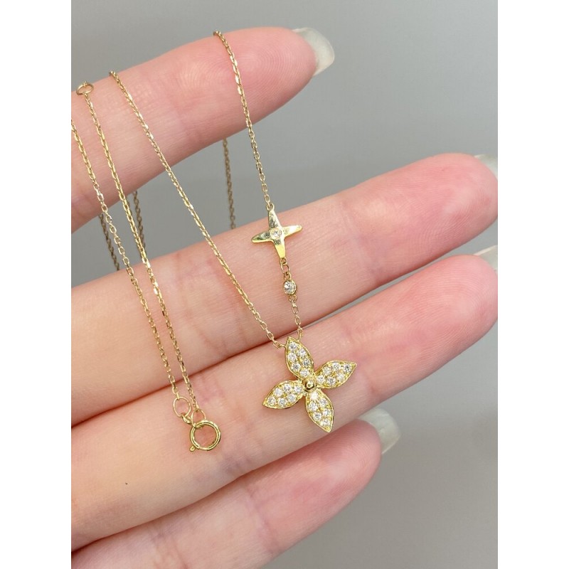 Ruif Jewelry Classic Design 18K Light Gold Gold Four Leaf Natural Diamond Necklace Wholesale price necklace
