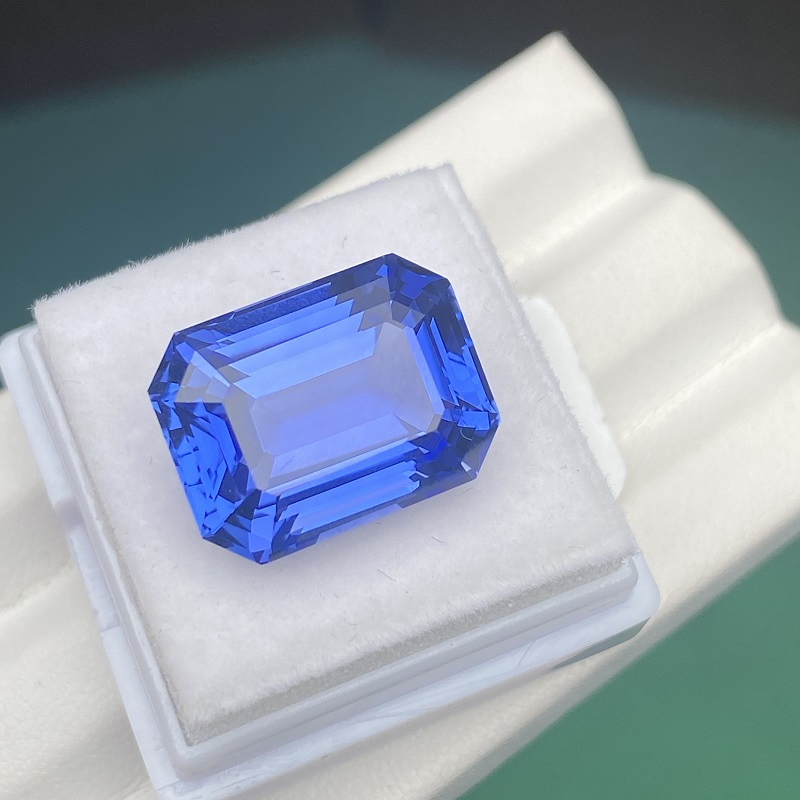 Ruif Jewelry Cornflower Blue Lab Sapphire 12x16mm 16.86ct Emerald Cut Loose Gemstones For DIY Jewelry Design