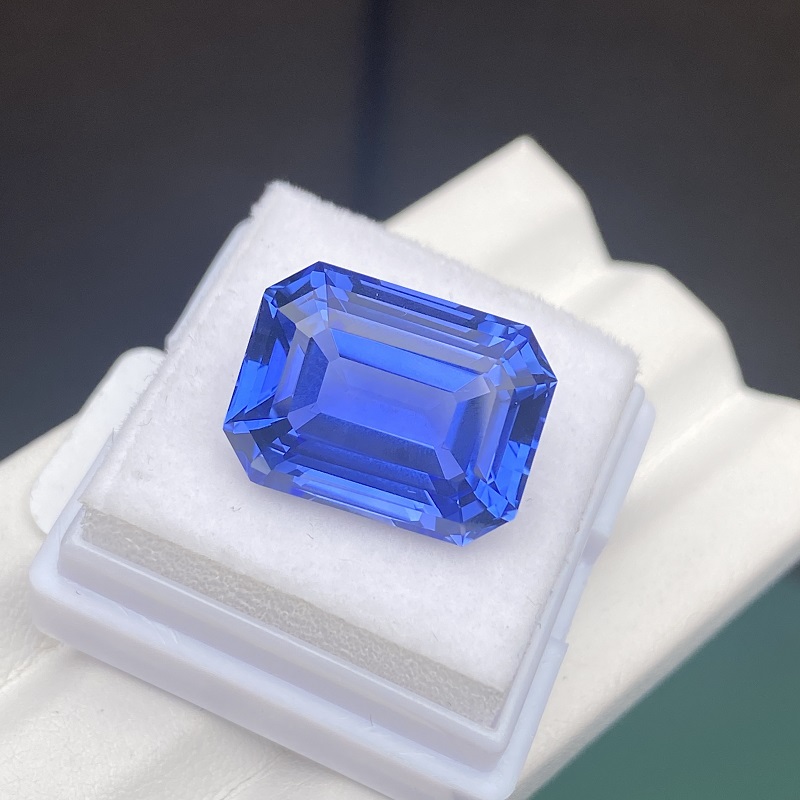 Ruif Jewelry Cornflower Blue Lab Sapphire 12x16mm 16.86ct Emerald Cut Loose Gemstones For DIY Jewelry Design
