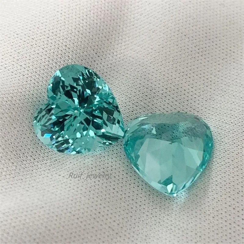 Ruif Jewelry Popular Lab Grown Paraiba Sapphire Loose Gemstone Heart Shape Semi-precious Stone Sales with Free Shipping