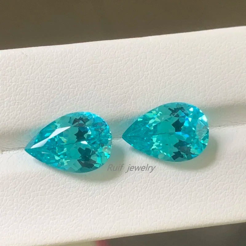 Ruif Jewelry New Fashion Paraiba Color Lab Grown Sapphire Pear Shape Loose Gemstone for Jewelry Making