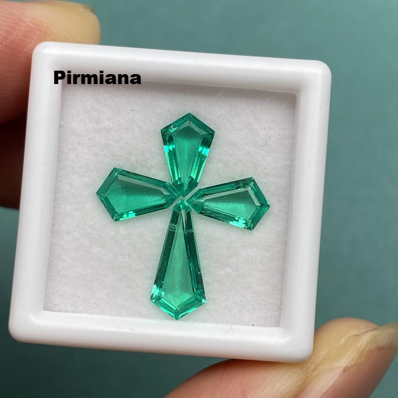 Ruif Jewelry Hand Made 16x20mm a Set of Crosses Lab Grown Emerald Colombia Color for Jewelry Earrings Making