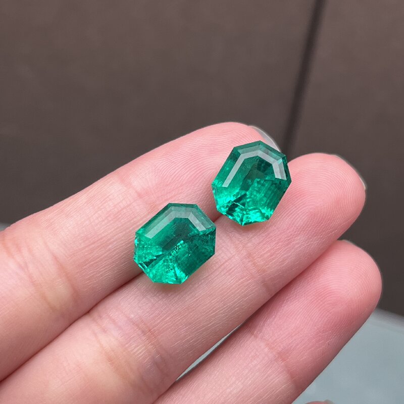 Ruif Jewelry Top Quality 9x11mm Big Corner Emerald Cut Lab Grown Emeralds Columbia Color Loose Gemstone for Diy Jewelry Making