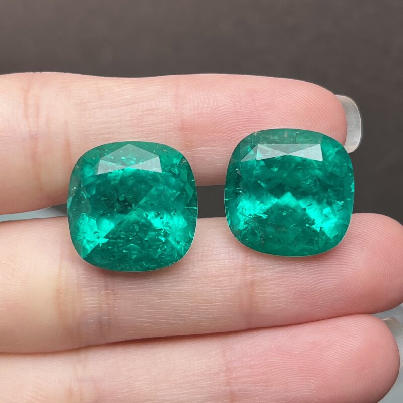 Ruif Jewelry Top Quality 15x15mm2pcs Cushion Cut Lab Grown Emeralds Columbia Color Loose Gemstone for Diy Jewelry Making