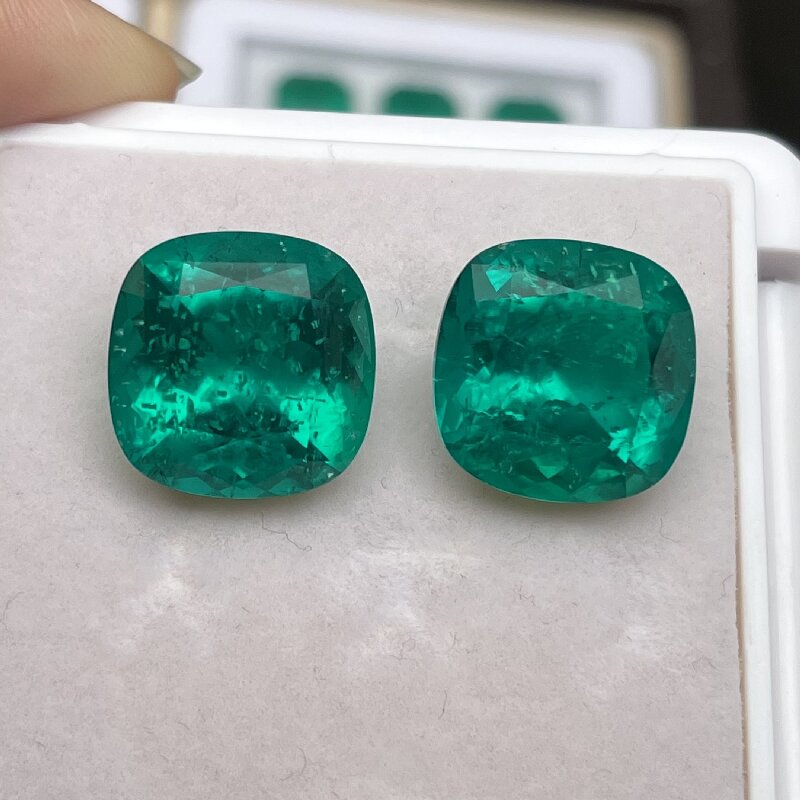 Ruif Jewelry Top Quality 15x15mm2pcs Cushion Cut Lab Grown Emeralds Columbia Color Loose Gemstone for Diy Jewelry Making