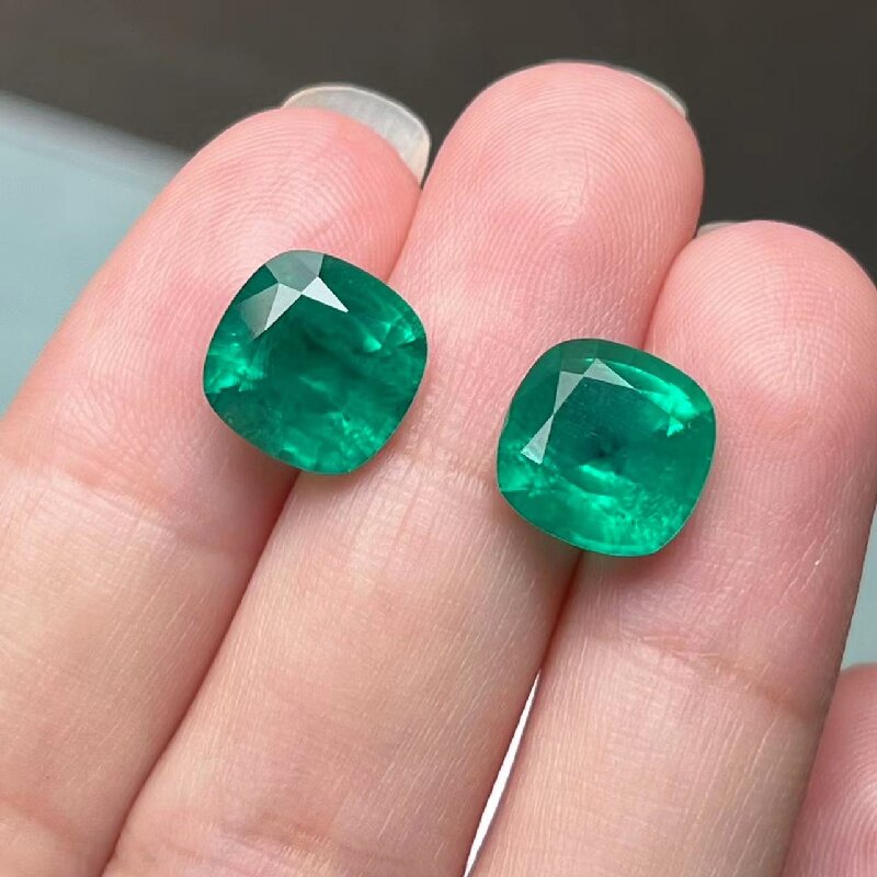 Ruif Jewelry Top Quality 9x9mm5.995ct/pair  Cushion Cut Lab Grown Emeralds Columbia Color Loose Gemstone for Diy Jewelry Making
