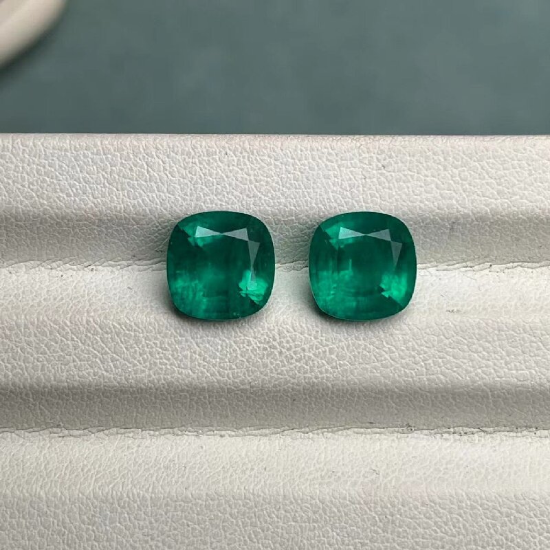 Ruif Jewelry Top Quality 9x9mm5.995ct/pair  Cushion Cut Lab Grown Emeralds Columbia Color Loose Gemstone for Diy Jewelry Making