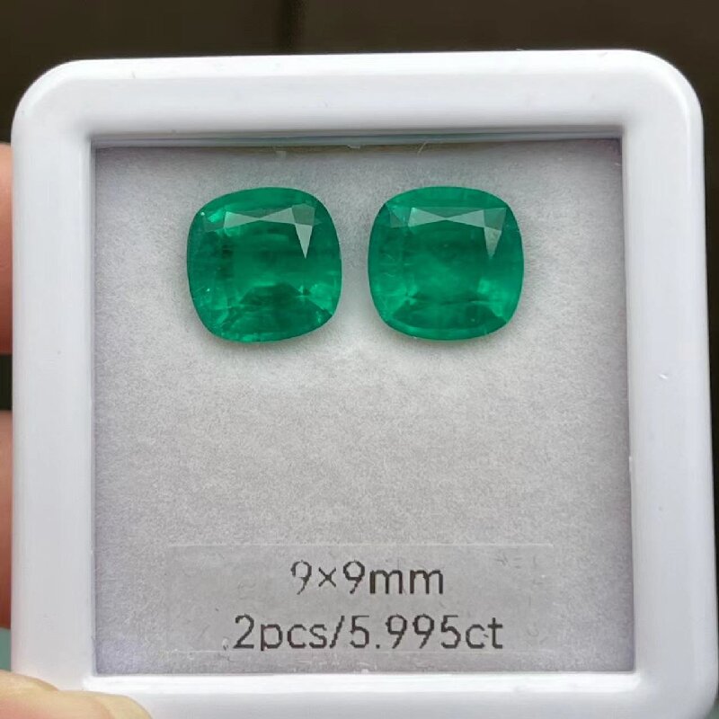 Ruif Jewelry Top Quality 9x9mm5.995ct/pair  Cushion Cut Lab Grown Emeralds Columbia Color Loose Gemstone for Diy Jewelry Making