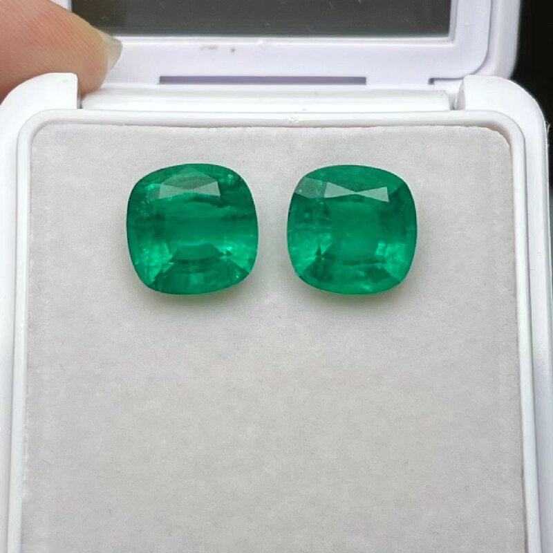 Ruif Jewelry Top Quality 9x9mm5.995ct/pair  Cushion Cut Lab Grown Emeralds Columbia Color Loose Gemstone for Diy Jewelry Making