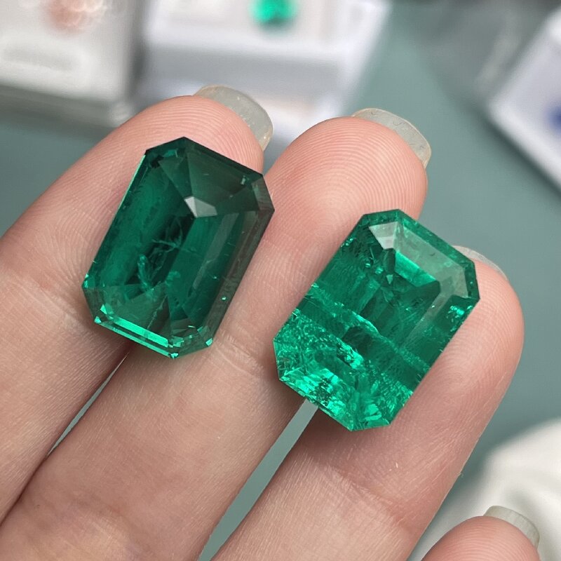 Pirmiana High Quality Emerald Cut 11x15mm Lab Grown Emeralds with Inclushions Like Natural Emerald Gemstone for Jewelry Making