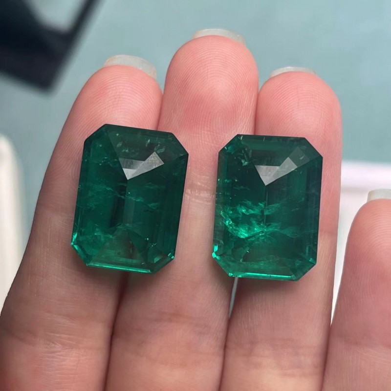 Pirmiana Big Size Emerald Cut 13.5x18.5mm 2pcs 30.24ct Lab Grown Emeralds with Inclushions Like Natural Emerald Gemstone for Jewelry Making Pirmiana Big Size Emerald Cut 13.5x18.5mm 2pcs 30.24ct Lab Grown Emeralds with Inclushions Like Natural Emerald Gemstone for Jewelry Making
