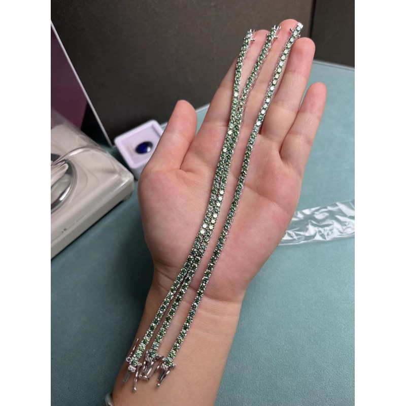 Ruif Jewelry Classic Popular Design 3mm Each Green Color Moissanite tennis  Bracelet S925 Silver  Fashion Jewelry 