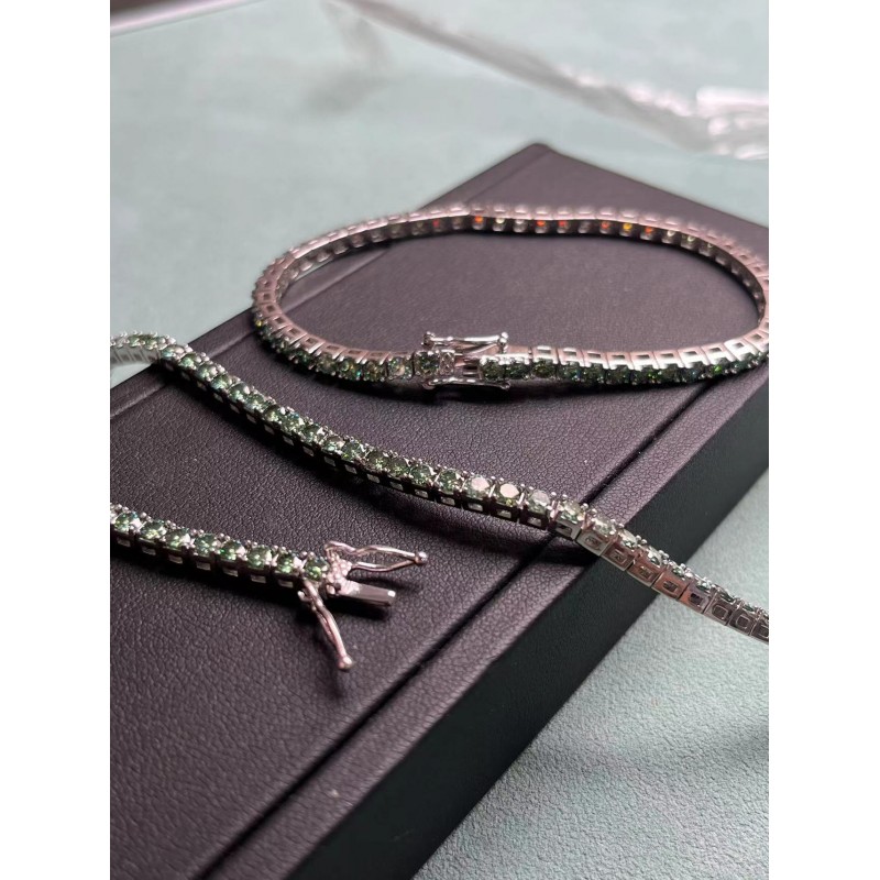 Ruif Jewelry Classic Popular Design 3mm Each Green Color Moissanite tennis  Bracelet S925 Silver  Fashion Jewelry 