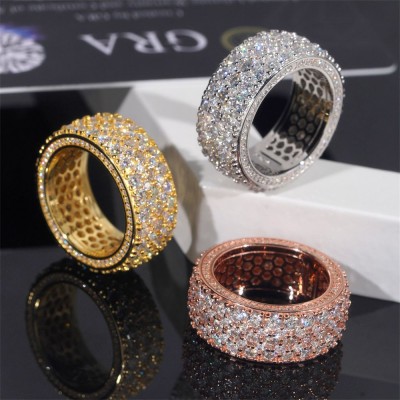 Ruif Jewelry S925 Silver three row stone Mossan stone full diamond men's rings