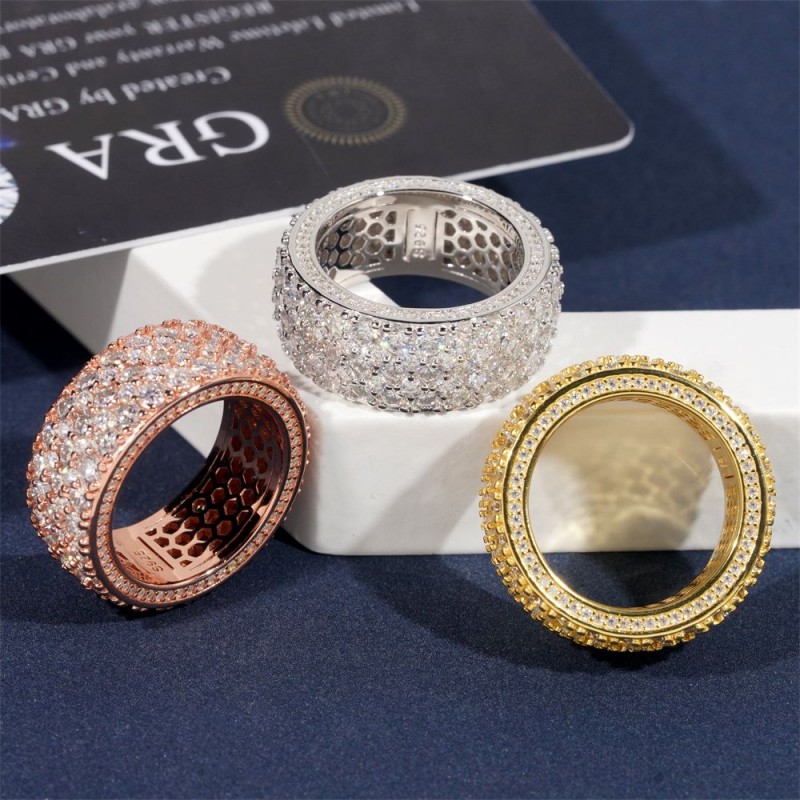 Ruif Jewelry S925 Silver three row stone Mossan stone full diamond men's rings Ruif Jewelry S925 Silver three row stone Mossan stone full diamond men's rings