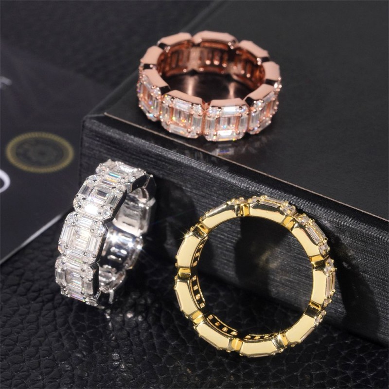 Ruif Jewelry S925 Silver D rectangular Moissanite hip Hop rings for boys Ruif Jewelry S925 Silver D rectangular Moissanite hip Hop rings for boys