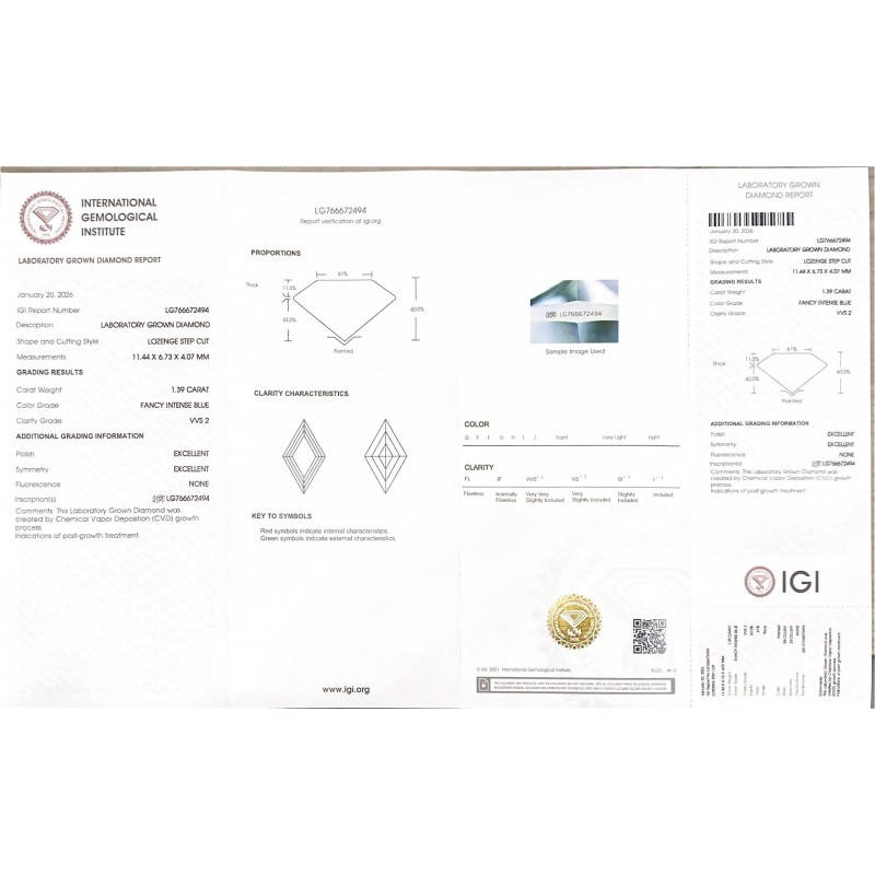 Ruif Jewelry Lozenge Step Cut 1.39ct Lab Grown Diamond with IGI Certificate LG766672494