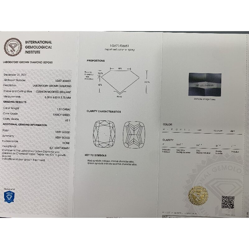 Ruif Jewelry 1.31ct Green Lab Grown Diamonds IGI certificate LG671406651 Diamonds for DIY Jewelry Making Size Customizable