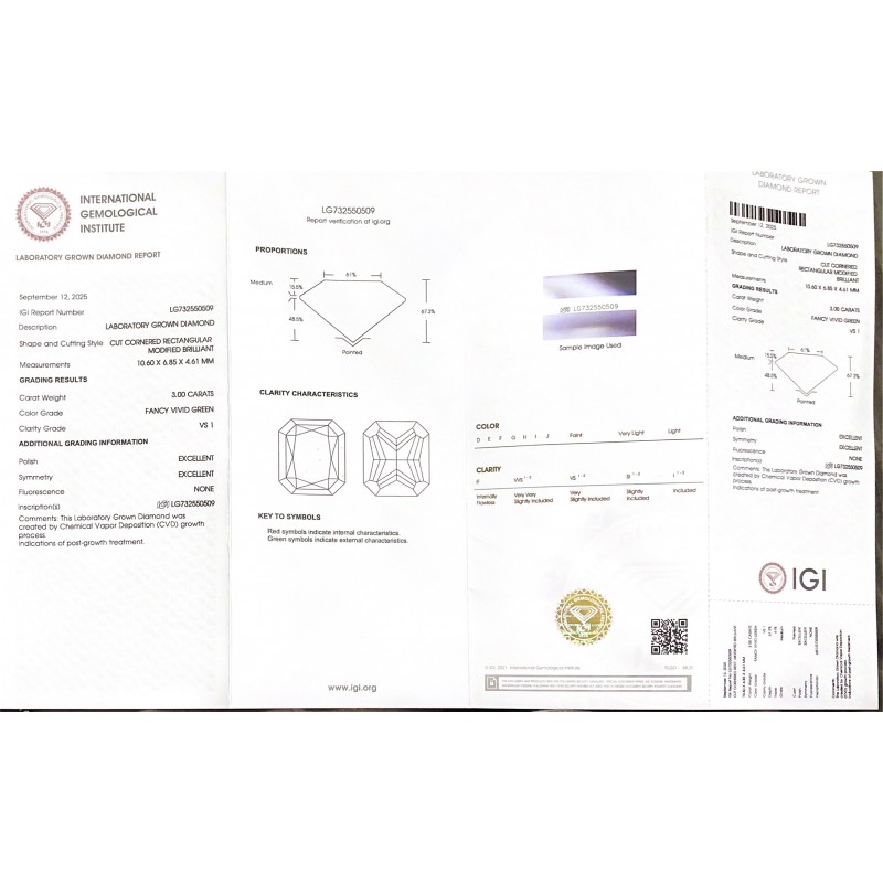 Ruif Jewelry 3.00ct Green Lab Grown Diamonds IGI certificate LG732550509 Diamonds for DIY Jewelry Making Size Customizable