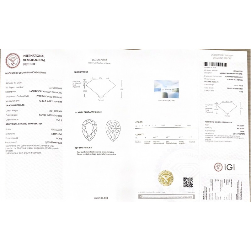 Ruif Jewelry 2.01ct Green Lab Grown Diamonds IGI certificate LG766672093 Diamonds for DIY Jewelry Making Size Customizable