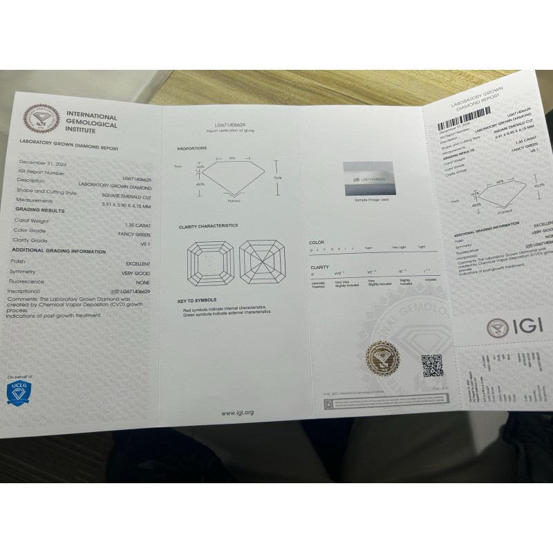 Ruif Jewelry 1.35ct Green Lab Grown Diamonds IGI certificate LG671406629 Diamonds for DIY Jewelry Making Size Customizable