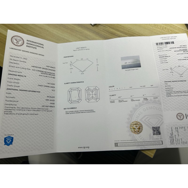 Ruif Jewelry 1.35ct Green Lab Grown Diamonds IGI certificate LG671406673 Diamonds for DIY Jewelry Making Size Customizable
