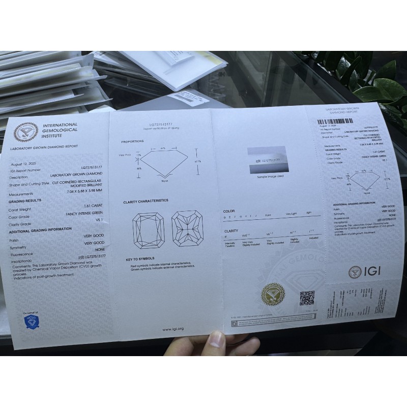 Ruif Jewelry 1.61ct Green Lab Grown Diamonds IGI certificate LG727513177 Diamonds for DIY Jewelry Making Size Customizable