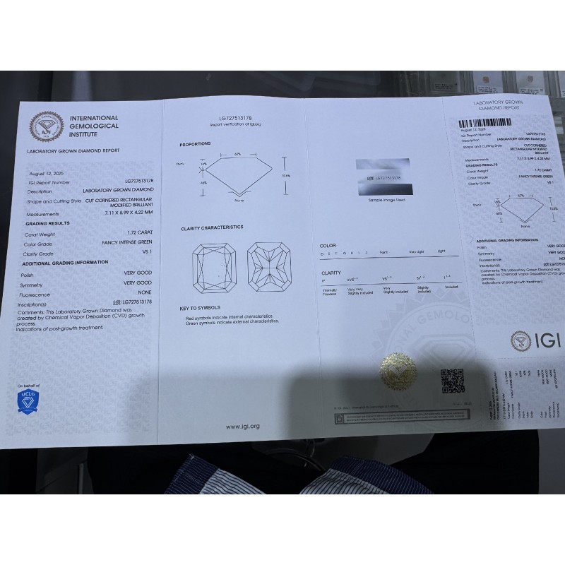 Ruif Jewelry 1.72ct Green Lab Grown Diamonds IGI certificate LG727513178 Diamonds for DIY Jewelry Making Size Customizable
