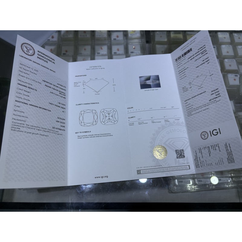 Ruif Jewelry 1.80ct Green Lab Grown Diamonds IGI certificate LG732561276 Diamonds for DIY Jewelry Making Size Customizable