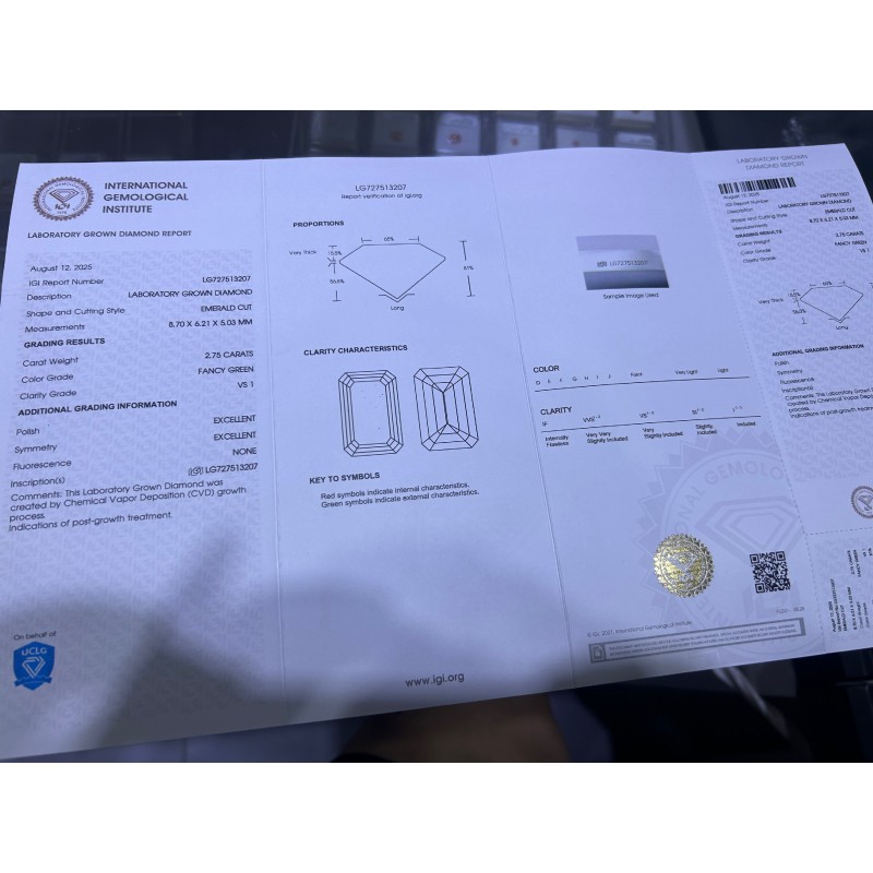 Ruif Jewelry 2.75ct Green Lab Grown Diamonds IGI certificate LG727513207 Diamonds for DIY Jewelry Making Size Customizable