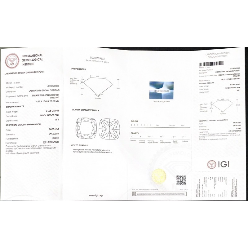Ruif Jewelry Cushion Cut 31.06ct Lab Grown Diamond With IGI Certificate LG782629533