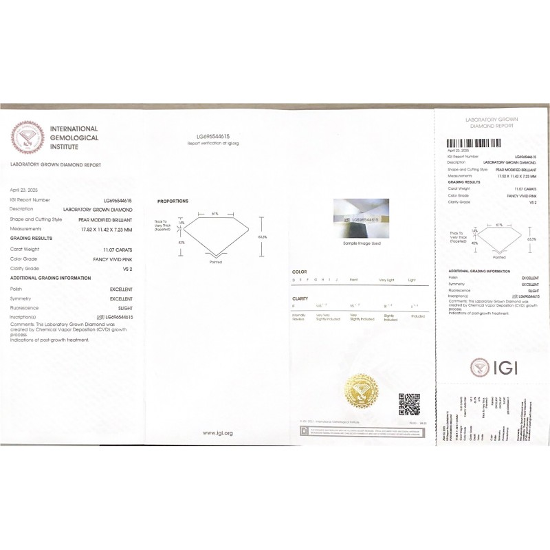 Ruif Jewelry Pear Cut 11.07ct Lab Grown Diamond With IGI Certificate LG696544615