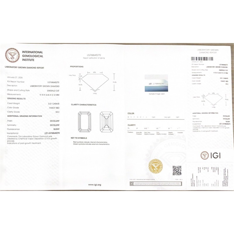 Ruif Jewelry Emerald Cut 3.01CT Red Lab Grown Diamond with IGI certificate LG768645270