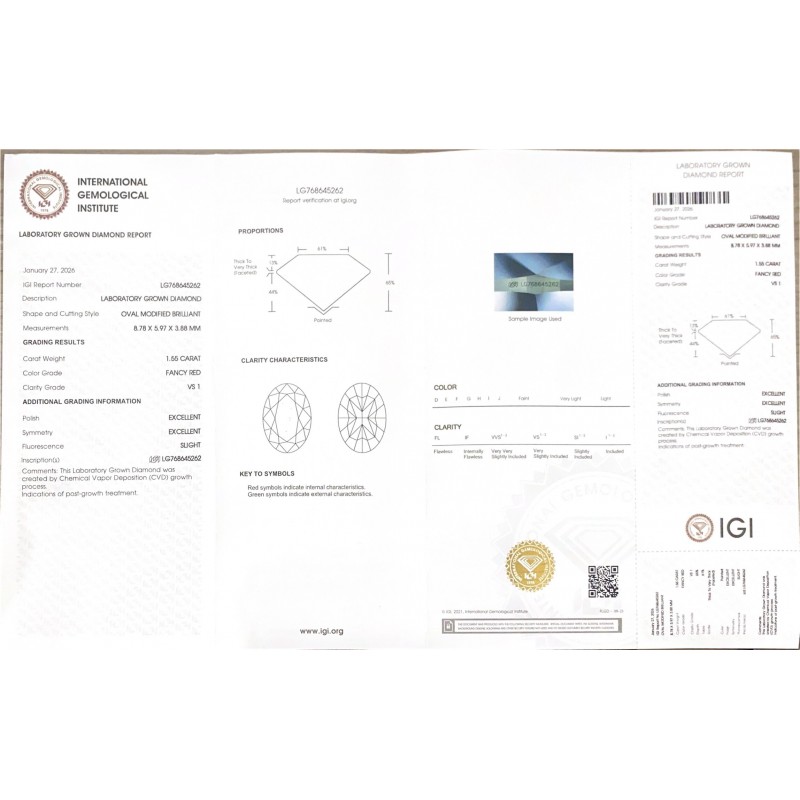 Ruif Jewelry Oval Cut 1.55CT Red Lab Grown Diamond with IGI certificate LG768645262