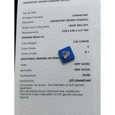 Ruif Jewelry 2.06ct Heart Cut E SI1 Lab Grown Diamond with IGI certificate LG644407440