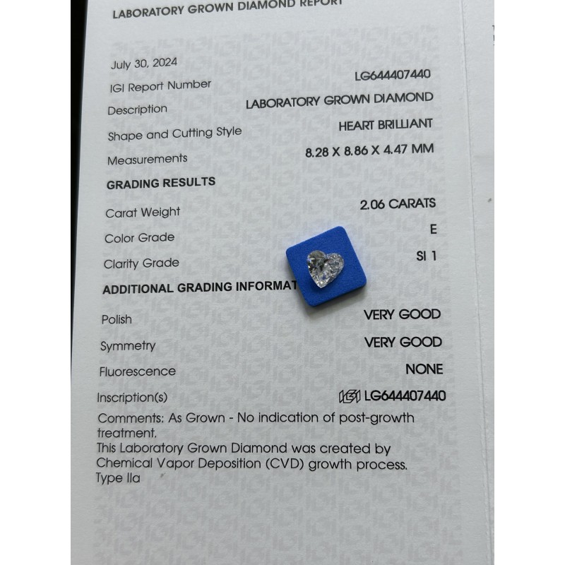 Ruif Jewelry 2.06ct Heart Cut E SI1 Lab Grown Diamond with IGI certificate LG644407440