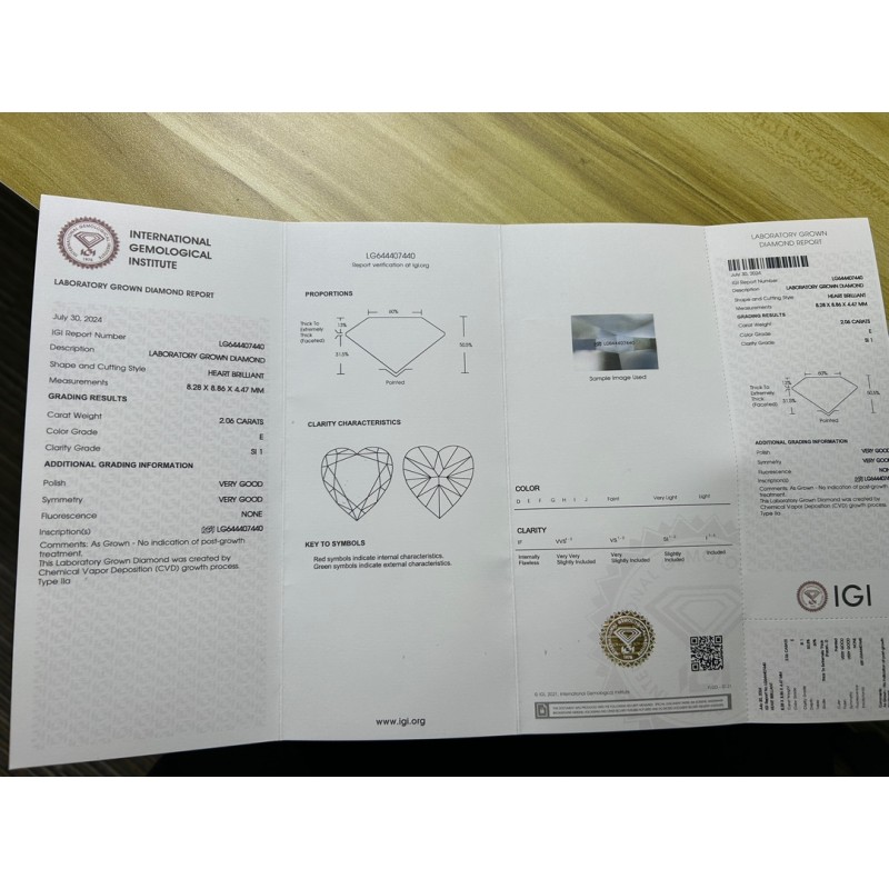 Ruif Jewelry 2.06ct Heart Cut E SI1 Lab Grown Diamond with IGI certificate LG644407440