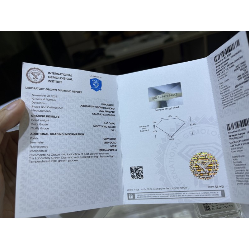 Ruif Jewelry Oval Shape 0.60CT Yellow Lab Grown Diamond with IGI certificate LG747584812