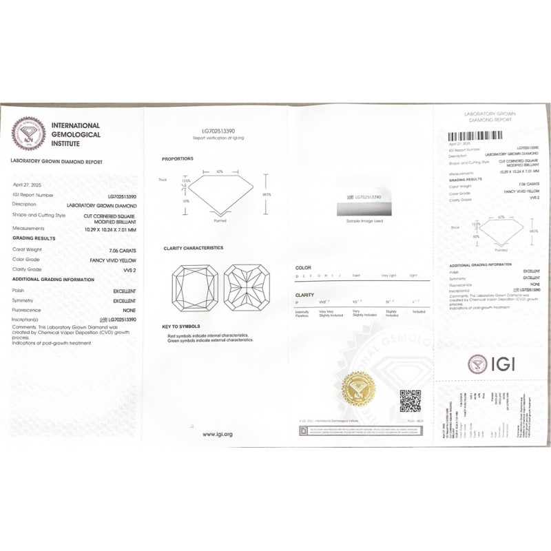 Ruif Jewelry Radiant Cut 7.06CT Yellow Lab Grown Diamond with IGI certificate LG702513390