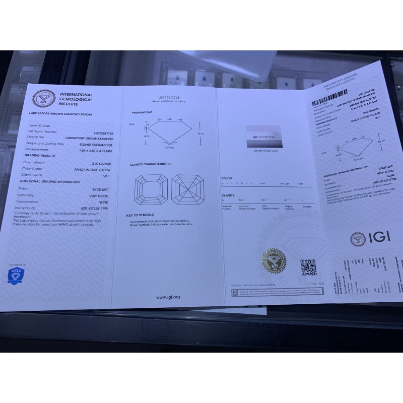 Ruif Jewelry Asscher Cut 2.0CT Yellow Lab Grown Diamond with IGI certificate LG712517795