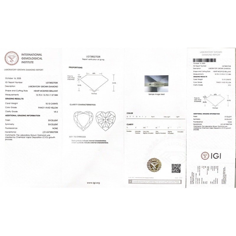 Ruif Jewelry Heart Cut 10.10CT Yellow Lab Grown Diamond with IGI certificate LG738527038