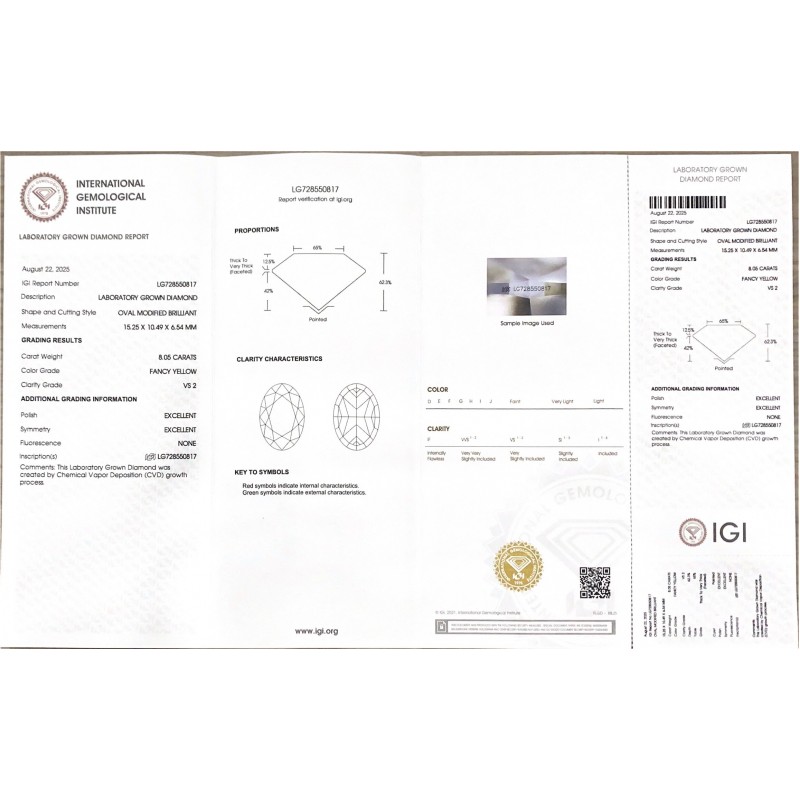 Ruif Jewelry Oval Shape 8.05CT Yellow Lab Grown Diamond with IGI certificate LG728550817