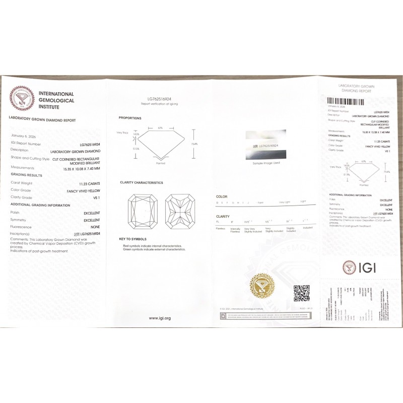 Ruif Jewelry Radiant Cut 11.23CT Yellow Lab Grown Diamond with IGI certificate LG762516924