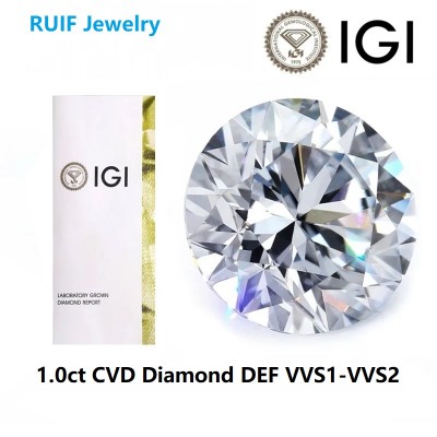 Ruif Jewelry 1.0 ct D/E/F Lab Grown Diamond  Round Brilliant Shape CVD/HPHT Witn IGI Certificate  Loose Diamond for Jewelry Making
