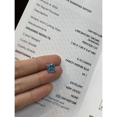 Ruif Jewelry New 3.15ct Princess Cut Fancy Blue VS 1 EX/VG N Lab Grown Diamond IGI Certificate CVD for Diy Jewelry Making