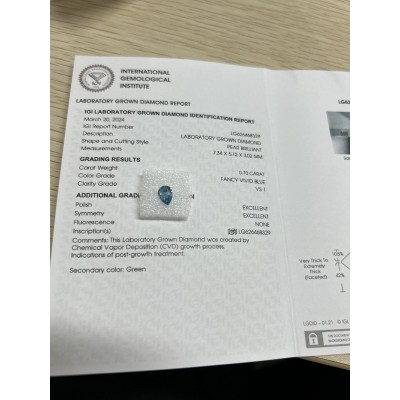 Ruif Jewelry 0.7-0.75ct Blue Color Pear Shape Lab Grown Diamond CVD Loose Diamond for Diy Jewelry Making