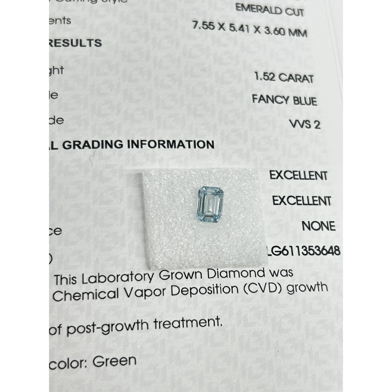 Ruif Jewelry New Fancy Blue 1.52ct Emerald Cut Lab Grown Diamond IGI Certificate CVDdiamond for Jewelry Making