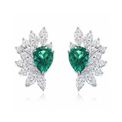 Ruif Jewelry New 18k White Gold 1.12ct Lad Grown Emerald Earrings High Fine Jewelry for Women Party Gift